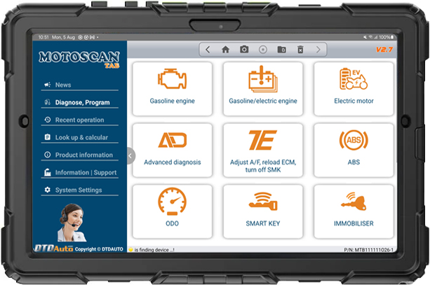 MOTOSCAN TAB - SMART DEVICE TO DIAGNOSE, REPAIR ELECTRONIC AND ELECTRICAL SYSTEMS FOR NEW GENERATION MOTORCYCLES