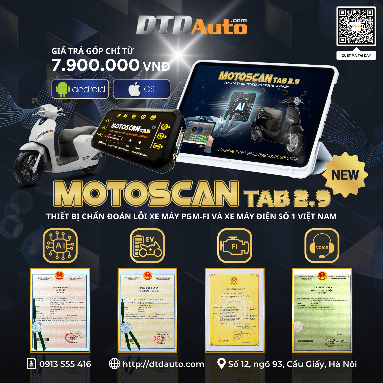 MOTOSCAN TAB - THIẾT BỊ CAO CẤP XÁC ĐỊNH LỖI, SỬA CHỮA HỆ THỐNG ĐIỆN VÀ ĐIỆN TỬ XE MÁY THẾ HỆ MỚI 