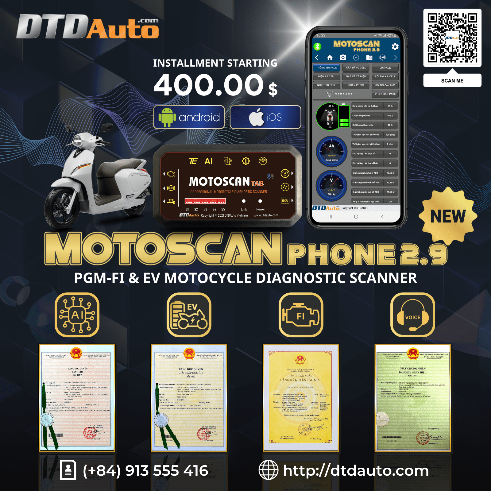 MOTOSCAN PHONE - SMART DEVICE TO DIAGNOSE, REPAIR ELECTRONIC AND ELECTRICAL SYSTEMS FOR NEW GENERATION MOTORCYCLES WITH MOBILE PHONES