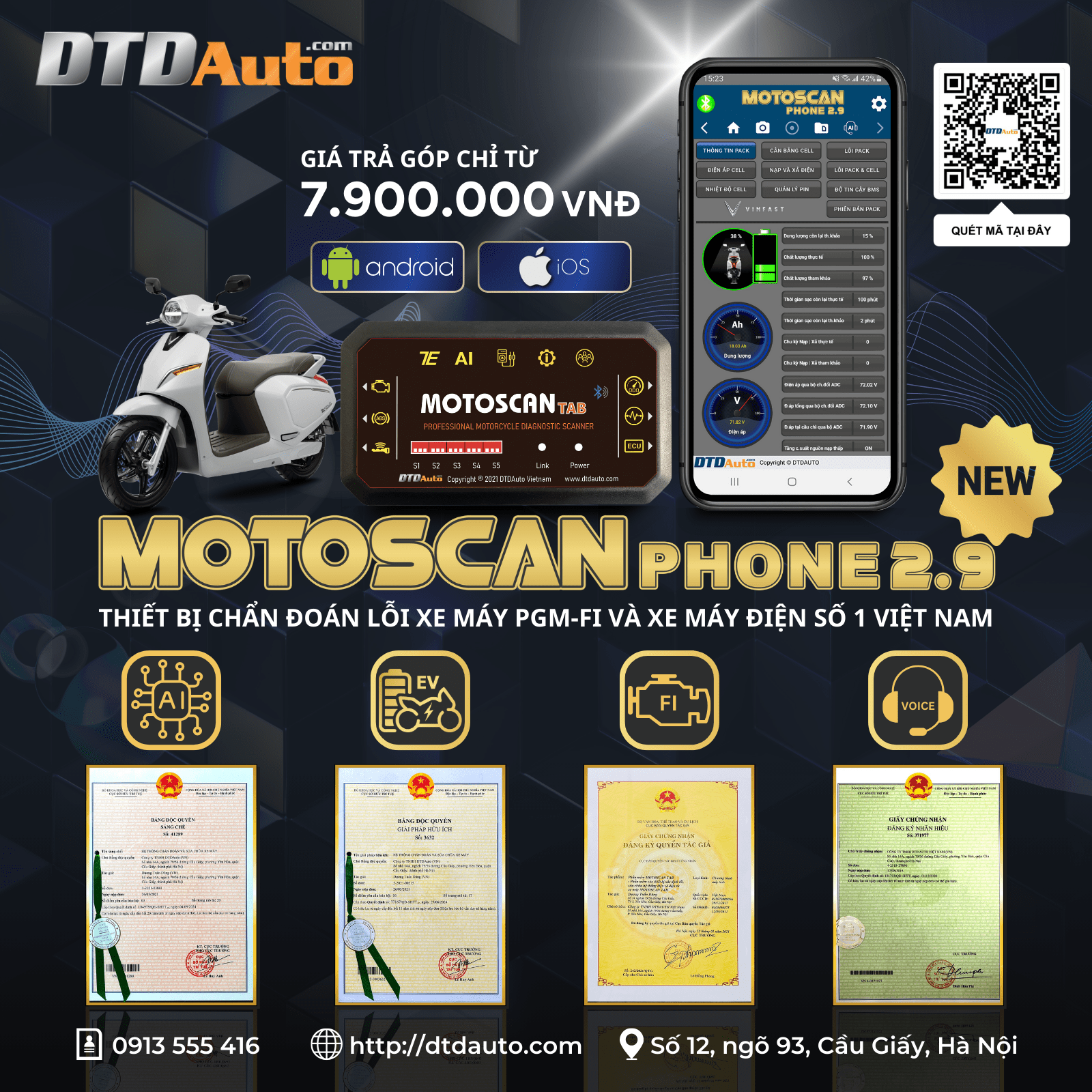 MOTOSCAN PHONE - THIẾT BỊ CAO CẤP XÁC ĐỊNH LỖI, SỬA CHỮA HỆ THỐNG ĐIỆN VÀ ĐIỆN TỬ XE MÁY THẾ HỆ MỚI BẰNG ĐIỆN THOẠI DI ĐỘNG