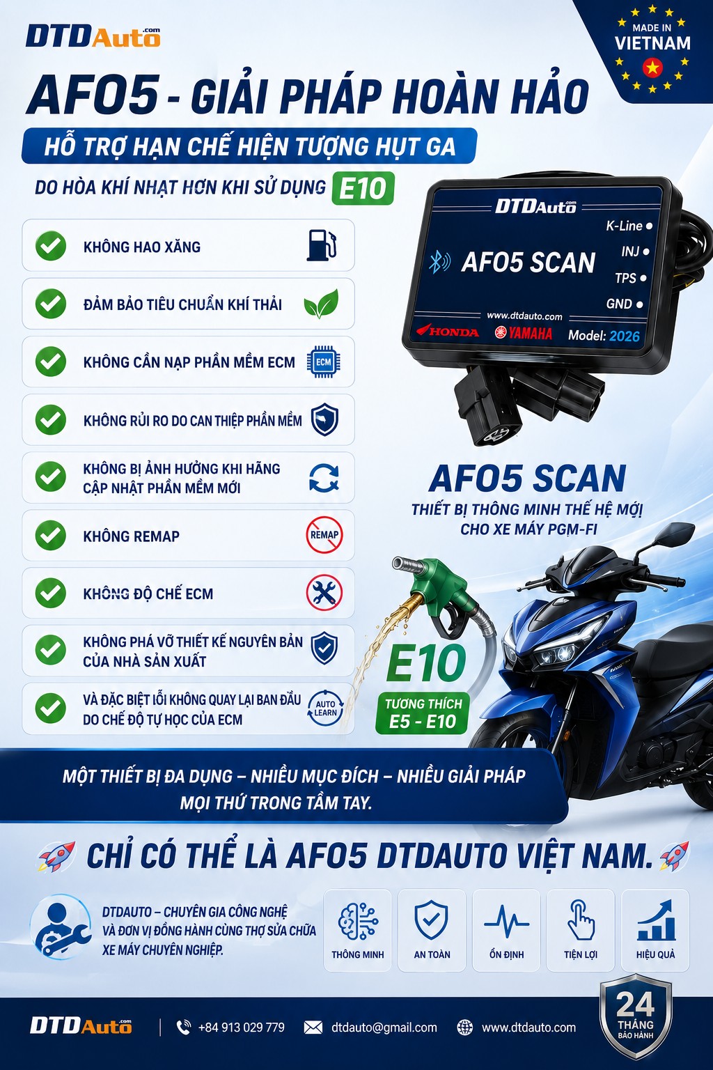 AFO5 SCAN - MÁY CHẨN ĐOÁN LỖI & PHỤ KIỆN CHO NGƯỜI SỬ DỤNG XE MÁY